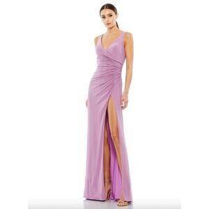 MAC DUGGAL Dress Size 14 Evening Gown NEW Faux Wrap Slvless V Neck Purple FLAW